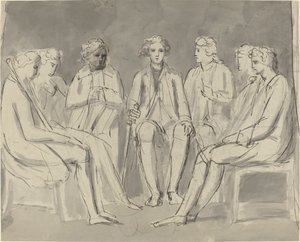 Grupp män som sitter i en cirkel [recto] av William Blake