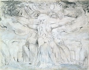 Job och hans döttrar (penna, penna och grått bläck) av William Blake