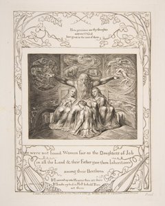 Job och hans döttrar, från illustrationer av Jobs bok, 1825-26. av William Blake