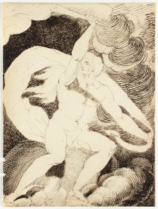 Naken figur av en man med flammande fackla av William Blake