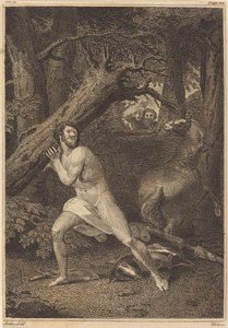 Orlando i raseri river upp träd, 1783. av William Blake