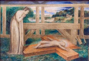 Jungfru Maria tillbedjer Jesusbarnet som sover på ett kors, ca 1799-1800 (tempera på duk) av William Blake