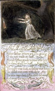 P.124-1950.pt12 The Little Boy Lost: plåt 12 från Songs of Innocence and of Experience (kopia R) c.1802-08 (etsning, tusch och akvarell) av William Blake