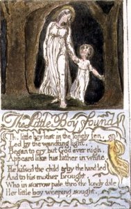 P.124-1950.pt13 The Little Boy Found: plåt 13 från Songs of Innocence and of Experience (kopia R) c.1802-08 (etsning, tusch och akvarell) av William Blake
