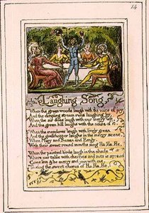 P.124-1950.pt14 Skrattande sång: plåt 14 från Songs of Innocence and of Experience (kopia R) c.1802-08 (etsning, tusch och akvarell) av William Blake