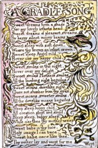 P.124-1950.pt15 A Cradle Song: plåt 15 från Songs of Innocence and of Experience (kopia R) c.1802-08 (etsning, tusch och akvarell) av William Blake