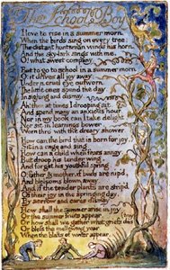 P.125-1950.pt53 The School Boy: skylt 53 från Songs of Innocence and of Experience (kopia AA) c.1815-26 (etsning, tusch och akvarell) av William Blake
