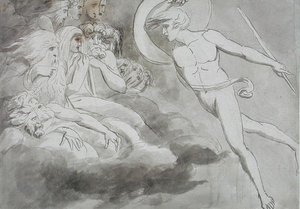 Satan närmar sig kaosdomstolen av William Blake