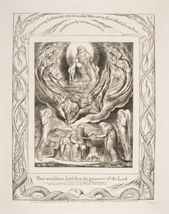Satan går ut från Herrens närvaro, från illustrationer av Jobs bok, 1825-26. av William Blake