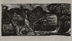 Shepherd Chases Away Wolf, från The Pastorals of Virgil av William Blake