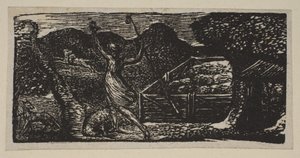 Shepherd Chases Away a Wolf, från Thorntons Pastorals of Virgil, 1821. av William Blake
