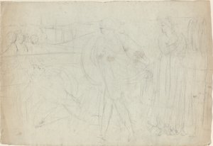 Skiss av en svärdsman som står över sin besegrade motståndare [recto] av William Blake