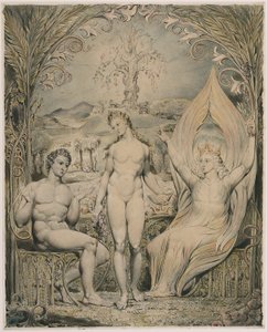 Ärkeängeln Rafael med Adam och Eva (Illustration till Miltons Paradise Lost) av William Blake