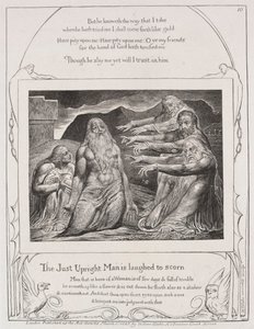 Jobs bok: Pl. 10, Den rättfärdige mannen skrattas till förakt, 1825. av William Blake