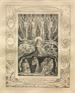 Jobs bok: Pl. 14, När morgonstjärnorna sjöng tillsammans, och alla Guds söner..., 1825. av William Blake