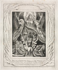 Jobs bok: Pl. 16, Du har uppfyllt de ondas dom, 1825. av William Blake