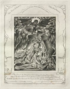 Jobs bok: Pl. 3, Dina söner och dina döttrar åt och drack vin..., 1825. av William Blake