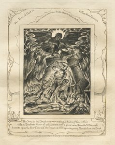 Jobs bok: Pl. 3, Dina söner och dina döttrar åt och drack vin..., 1825. av William Blake