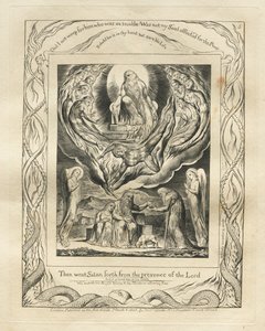 Jobs bok: Pl. 5, Sedan gick Satan ut från Herrens närvaro, 1825. av William Blake