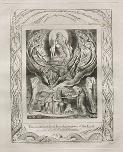 Jobs bok: Pl. 5, Sedan gick Satan ut från Herrens närvaro, 1825. av William Blake