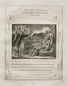 Jobs bok: Pl. 7, Och när de lyfte upp sina ögon på avstånd och inte kände honom / lyfte de sina röster och grät av William Blake