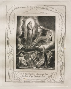 Jobs bok: Pl. 9, Då gick en Ande framför mitt ansikte, mitt kötts hår reste sig, 1825. av William Blake