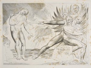 The Circle of the Corrupt Officials: The Devils tormenting Ciampolo Inferno, Canto XXII, illustration till "Divine Comedy" av Dante Alighieri, c.1827-38 (gravyr) av William Blake