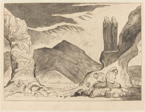 The Circle of the Falsifiers: Dante och Vergilius som täcker sina näsor på grund av st av William Blake