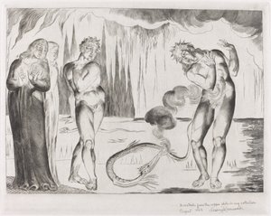 Tjuvarnas krets; Buoso Donati attackerad av ormen av William Blake