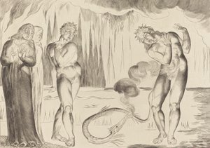 Tjuvarnas cirkel, Buoso Donati attackerad av ormen, 1827. av William Blake