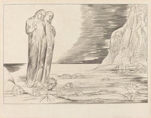Förrädarnas krets; Dantes fot slår Bocca degli Abbate av William Blake