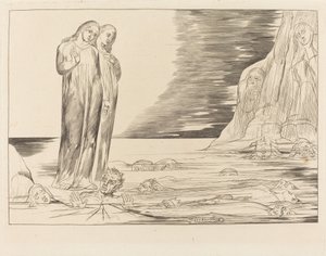 Förrädarnas krets; Dantes fot slår Bocca degli Abbate av William Blake