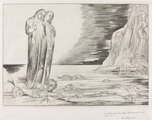 Förrädarnas krets; Dantes fot slår Bocca degli Abbate av William Blake