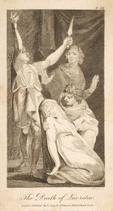 The Death of Lucretia, från Allens nya och opartiska romerska historia, pub. 1797 (gravyr) av William Blake
