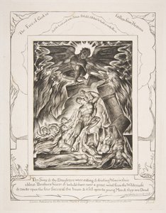 The Destruction of Jobs Sons, från illustrationer av Jobs bok, 1825-26. av William Blake