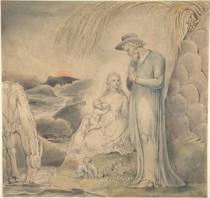 Vilan under flykten till Egypten (Den heliga familjens vila i Egypten) av William Blake
