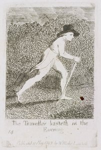 Resenären kommer på kvällen, tavla 15 från "För barn". Paradisets portar", 1793 av William Blake