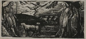 Thenot remonstrates med Colinet, Lightfoot i bakgrunden, från The Pastorals of Virgil av William Blake