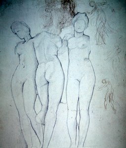 Tre nakenbilder (penna på papper) av William Blake Richmond