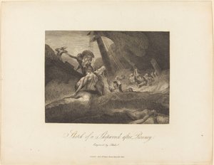 Skiss av ett skeppsvrak av William Blake after George Romney