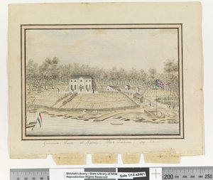 Upp. sid. 225. `Guvernörens hus i Sydney, Port Jackson 1791