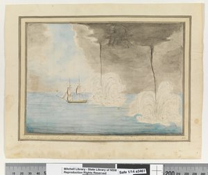 Opp. sid. 290. `Vatten sprutar utanför Javas kust nära Batavaia. 24 sep 1791. Waakzamheydt