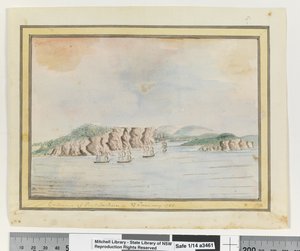 Opp. sid. 65. `Entrance of Port Jackson 27 januari 1788