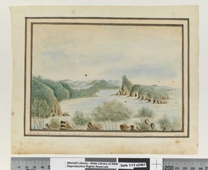 Opp. sid. 92. `North Arm of Broken Bay New South Wales från en ö vid ingången sepr 1789