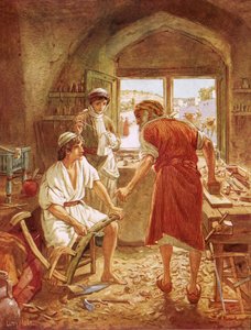 Kristus arbetar med Josef som snickare av William Brassey Hole