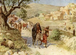 Kung David som flyr från Jerusalem är förbannad av Shimei - Bibeln av William Brassey Hole