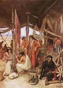 Moses inspekterade vävningen och broderierna av tabernaklets hängningar av William Brassey Hole