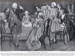 Prins Charles Edward vid Holyrood, illustration från "Hutchinson