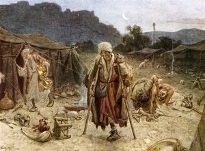 De fyra spetälska plundrade syriernas läger. - Bibeln av William Brassey Hole