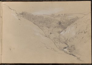 Landskap med kullar och skog av William Brockedon